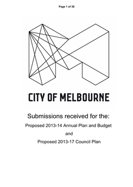 Submissions Received for The: Proposed 2013-14 Annual Plan and Budget and Proposed 2013-17 Council Plan