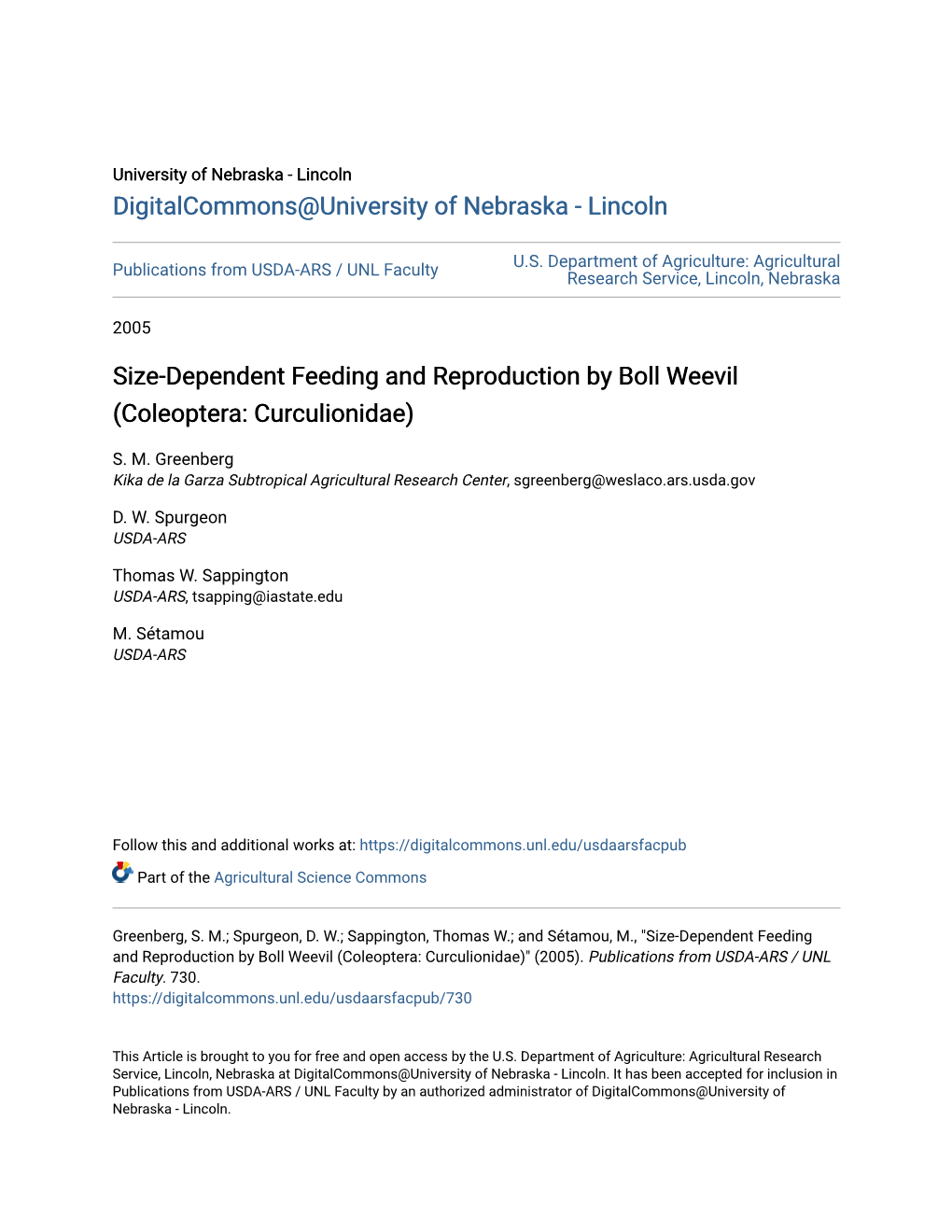 Size-Dependent Feeding and Reproduction by Boll Weevil (Coleoptera: Curculionidae)