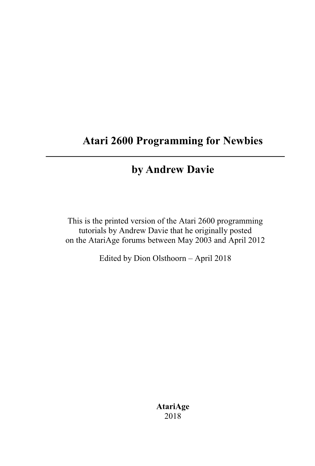 Atari 2600 Programming for Newbies