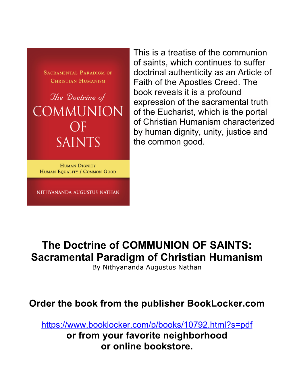 Sacramental Paradigm of Christian Humanism by Nithyananda Augustus Nathan