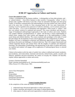 ICIR 227 Approaches to Culture and Society