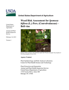 Weed Risk Assessment for Ipomoea Biflora (L.) Pers. (Convolvulaceae) – Bell Vine