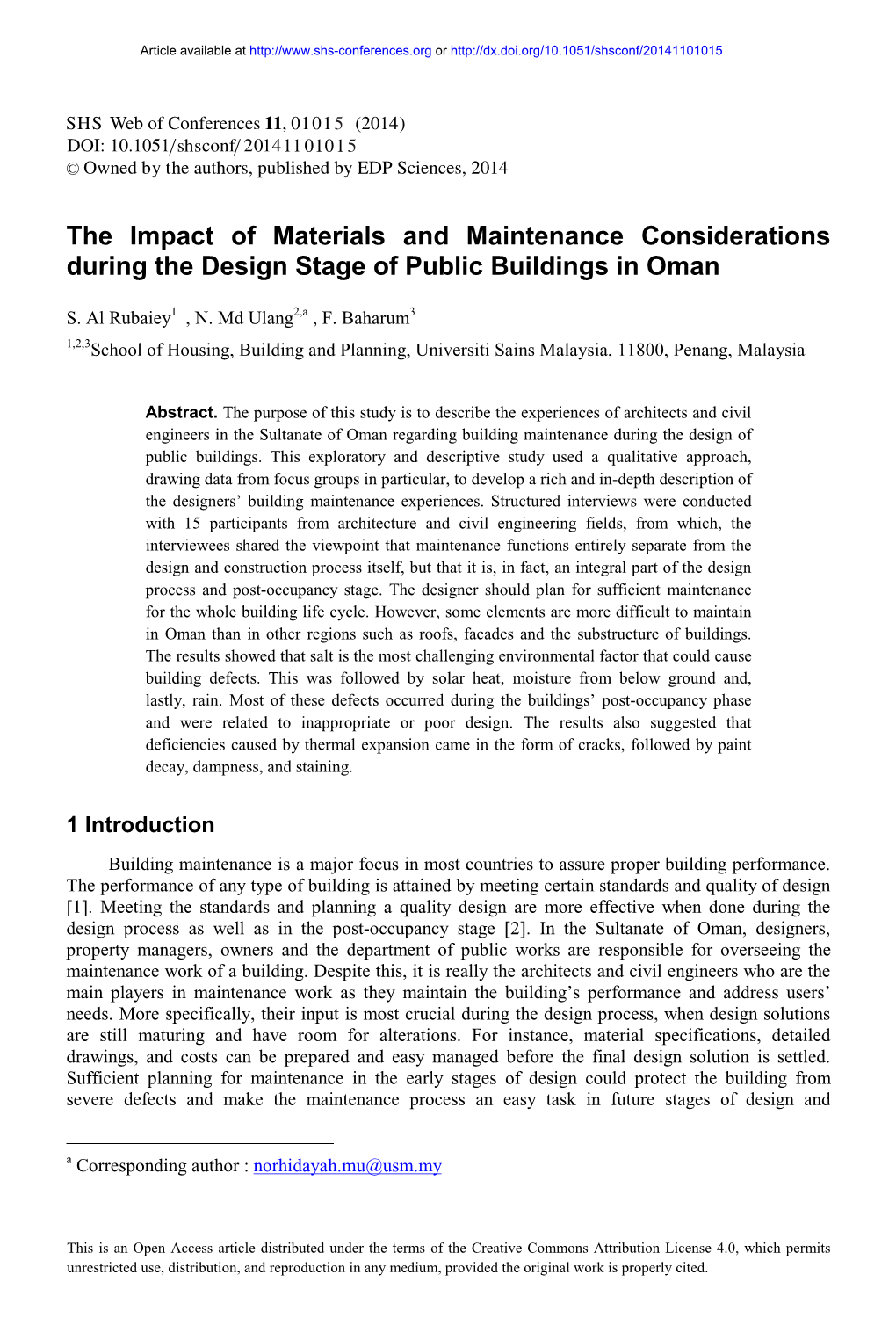 The Impact of Materials and Maintenance Considerations During the Design Stage of Public Buildings in Oman