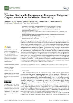 Four-Year Study on the Bio-Agronomic Response of Biotypes of Capparis Spinosa L