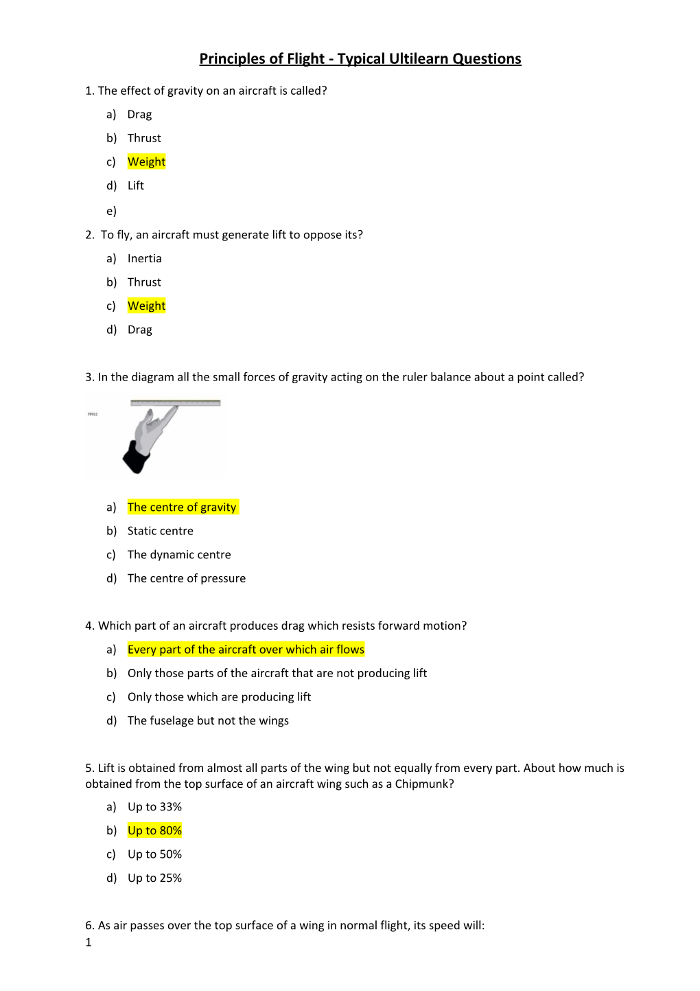 Principles of Flight - Typical Ultilearn Questions