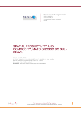 Spatial Productivity and Commodity, Mato Grosso Do Sul - Brazil
