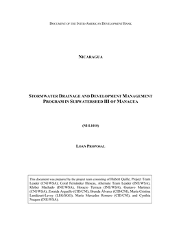 Nicaragua Stormwater Drainage and Development Management Program in Subwatershed Iii of Managua (Ni-L1010)