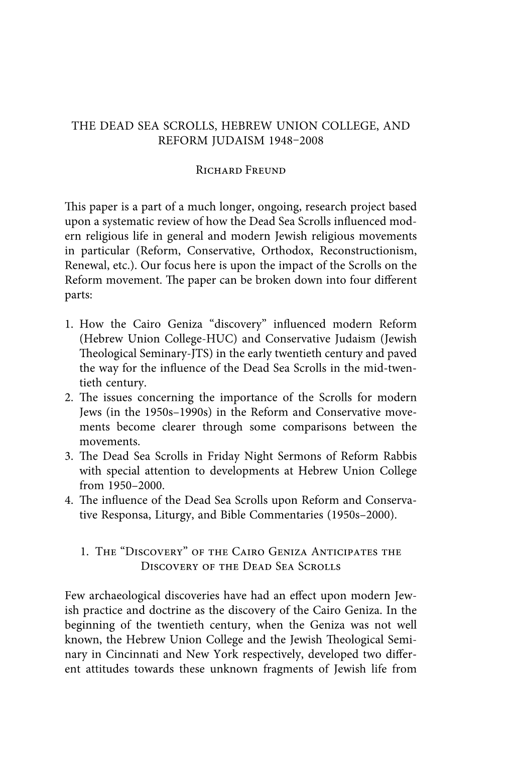 The Dead Sea Scrolls, Hebrew Union College, and Reform Judaism 1948–2008