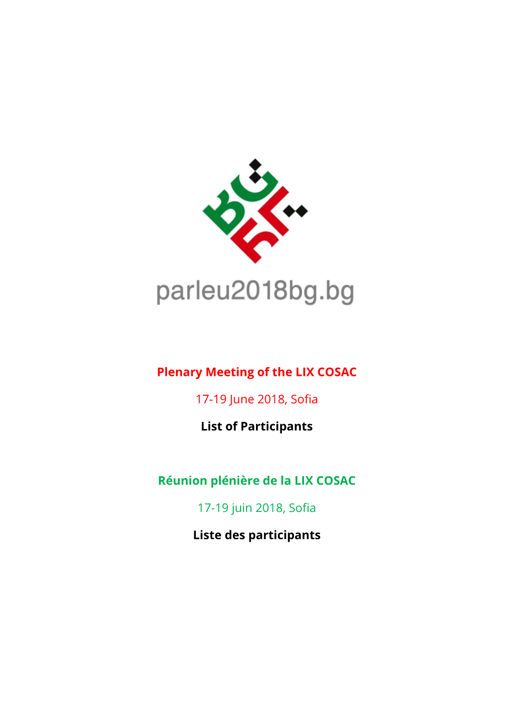 Plenary Meeting of the LIX COSAC 17-19 June 2018, Sofia List Of