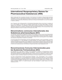 International Nonproprietary Names for Pharmaceutical Substances (INN)