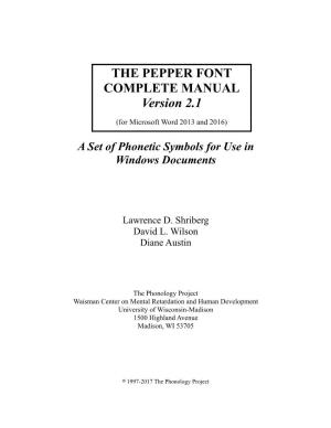 THE PEPPER FONT COMPLETE MANUAL Version