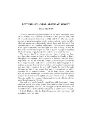 Lectures on Linear Algebraic Groups