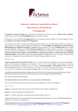 Masterclass E Audizone Per Cantanti Lirici Con I Maestri Orlin Anastassov E Davide Dellisanti 27-30 Maggio 2021