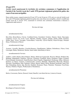 29 Mai 1973 Arrêté Royal Soustrayant Le Territoire De Certaines Communes À L'application De L'article 8 De L'arrêté Royal D