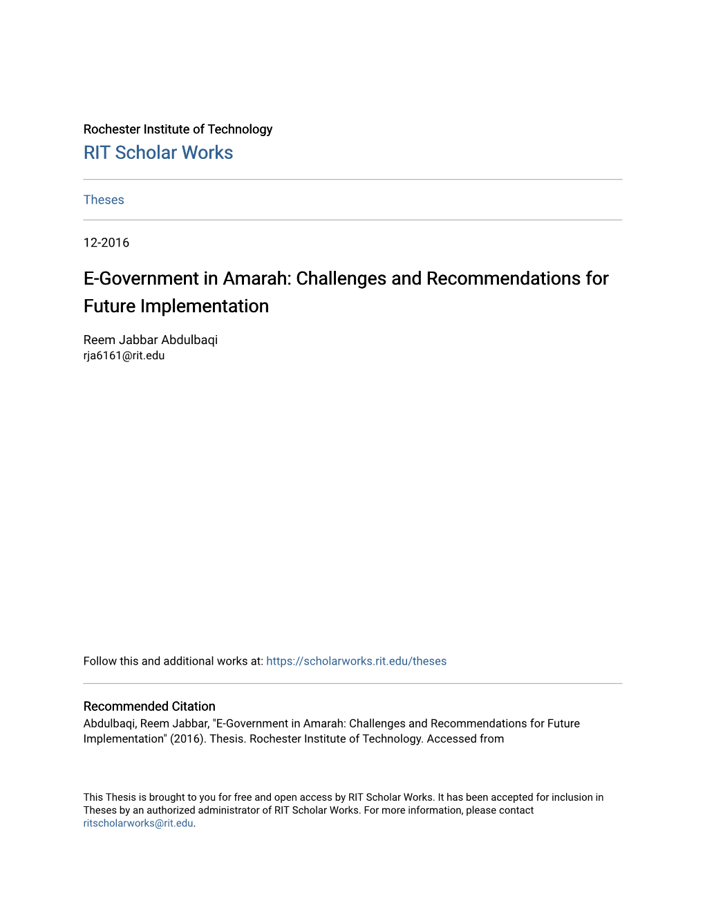 E-Government in Amarah: Challenges and Recommendations for Future Implementation