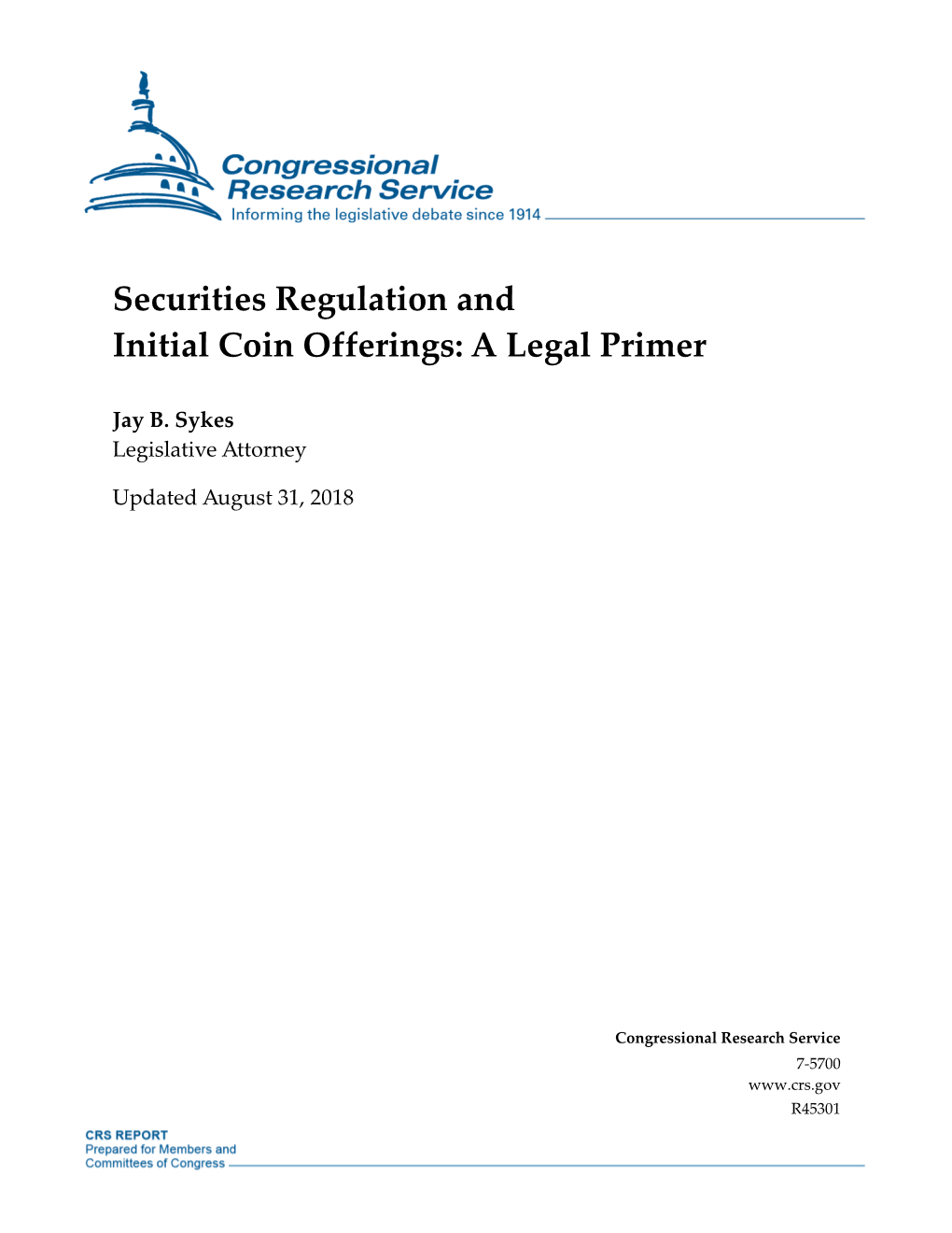 Securities Regulation and Initial Coin Offerings: a Legal Primer