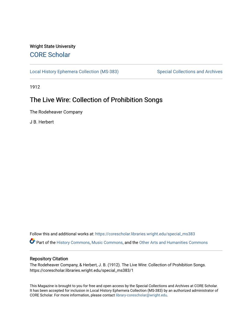 The Live Wire: Collection of Prohibition Songs
