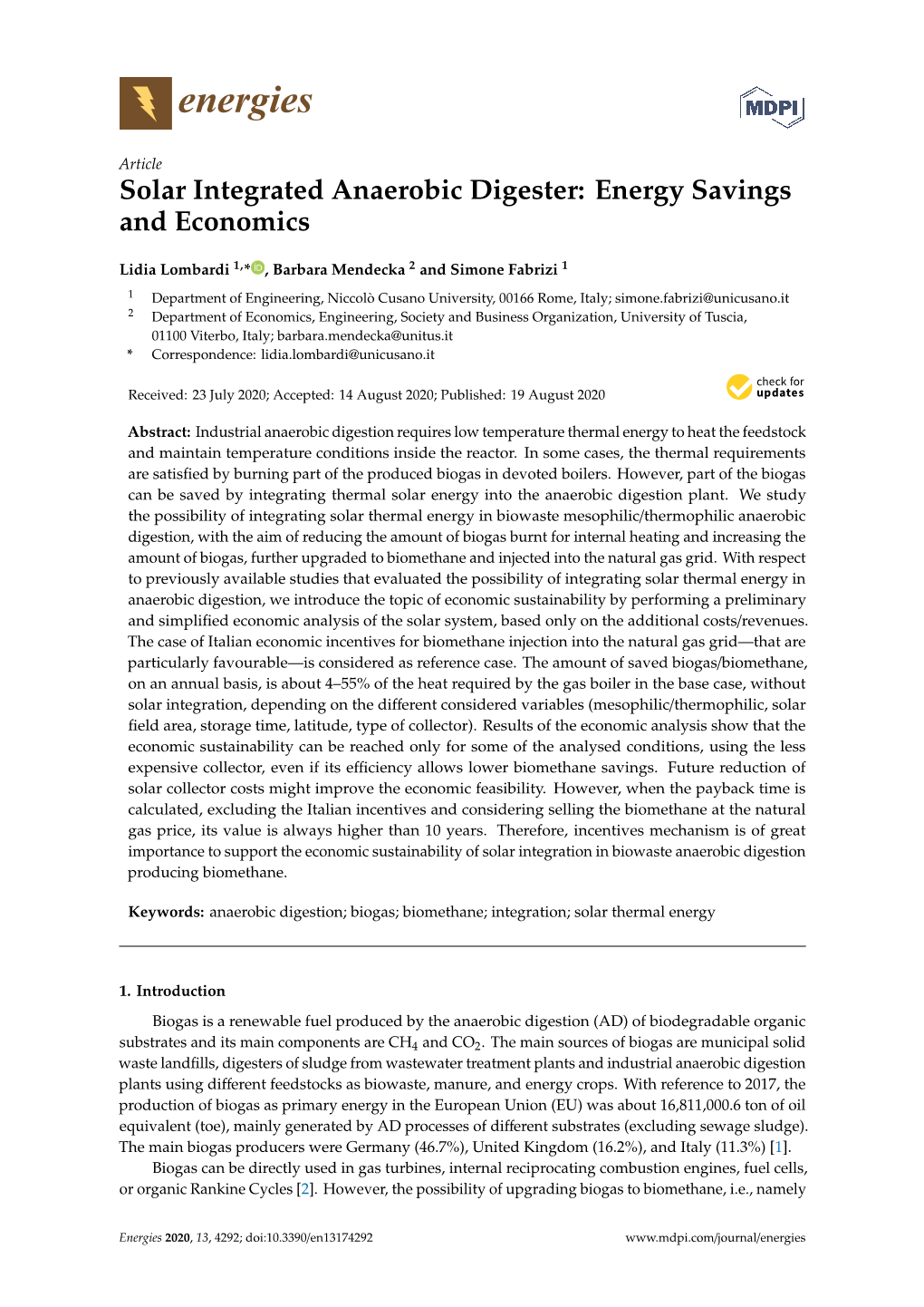 Solar Integrated Anaerobic Digester: Energy Savings and Economics