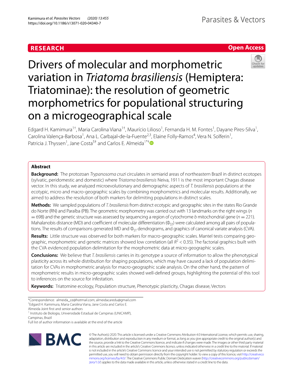 Drivers of Molecular and Morphometric Variation in Triatoma