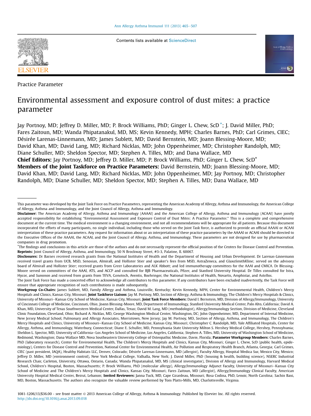 Environmental Assessment and Exposure Control of Dust Mites: a Practice Parameter