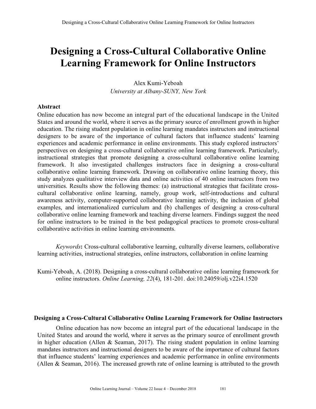 Designing a Cross-Cultural Collaborative Online Learning Framework for Online Instructors