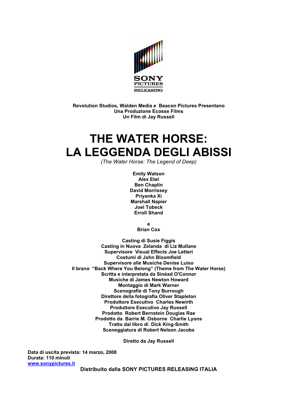 LA LEGGENDA DEGLI ABISSI (The Water Horse: the Legend of Deep)
