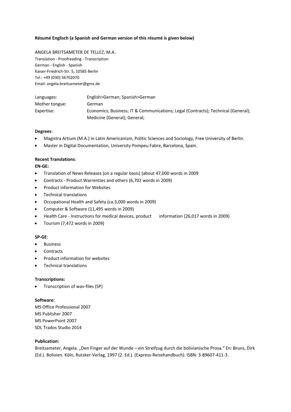 Résumé Englisch (A Spanish and German Version of This Résumé Is Given Below)