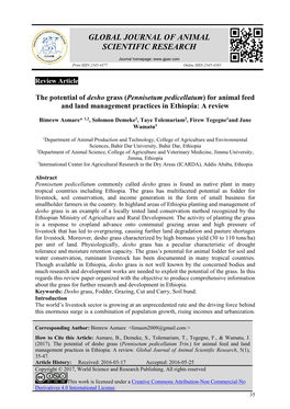 Pennisetum Pedicellatum) for Animal Feed and Land Management Practices in Ethiopia: a Review