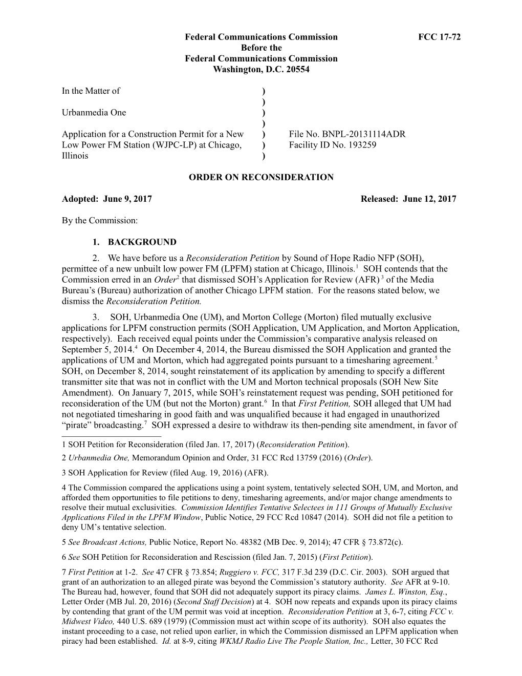 Federal Communications Commission FCC 17-72