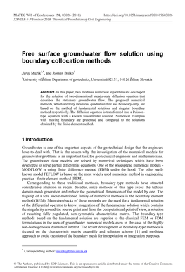 Free Surface Groundwater Flow Solution Using Boundary Collocation Methods