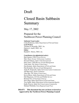Draft Closed Basin Subbasin Summary