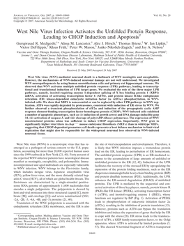 West Nile Virus Infection Activates the Unfolded Protein Response, Leading to CHOP Induction and Apoptosisᰔ Guruprasad R