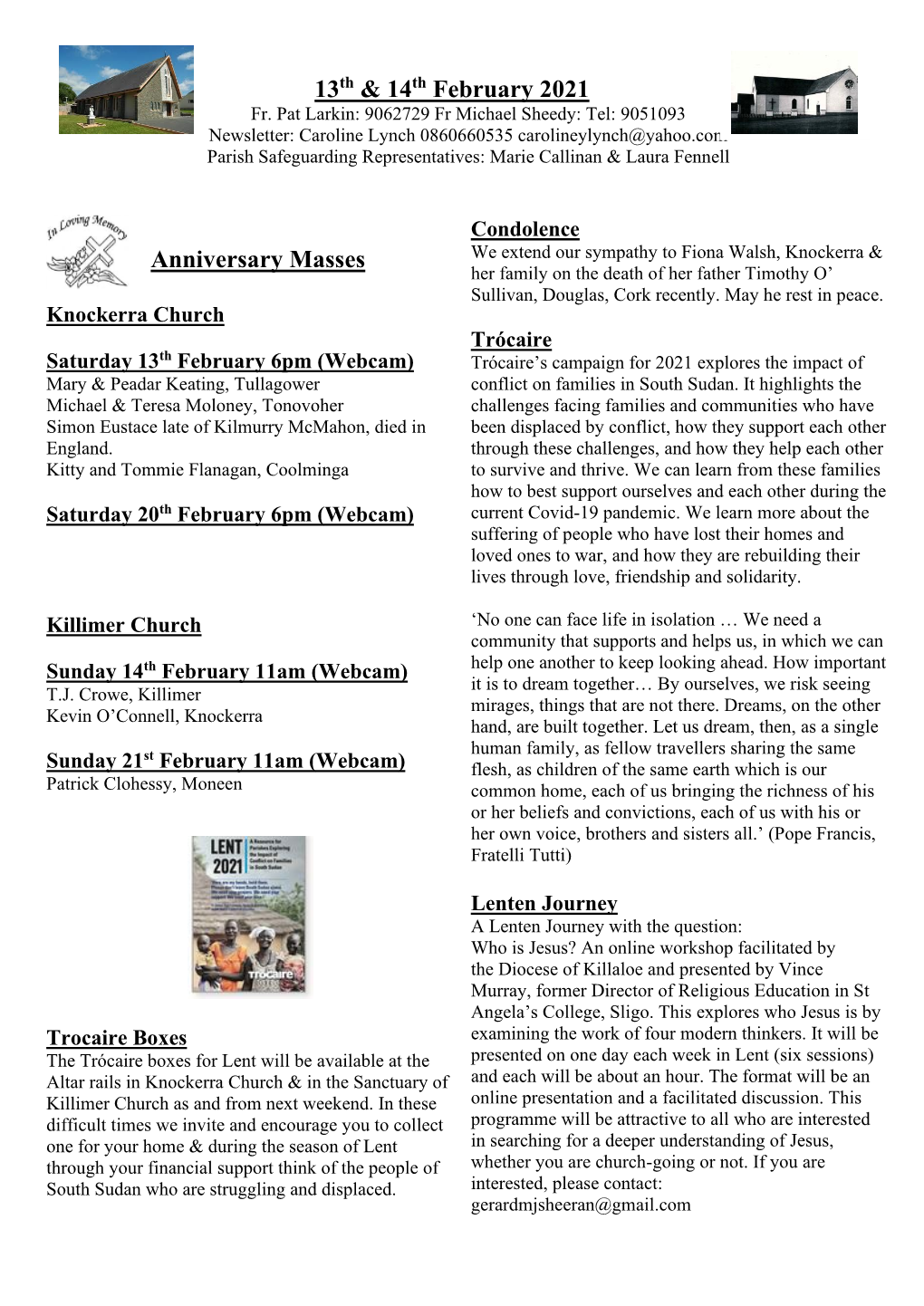 Anniversary Masses 13Th & 14Th February 2021