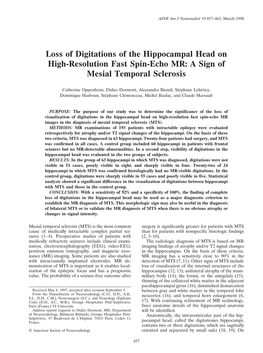 Loss of Digitations of the Hippocampal Head on High-Resolution Fast Spin-Echo MR: a Sign of Mesial Temporal Sclerosis