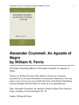 Alexander Crummell: an Apostle of Negro by William H
