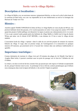 Sortie Vers Le Village Djebla : Description Et Localisation : Histoire