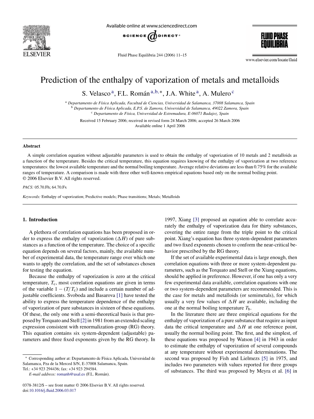 Prediction of the Enthalpy of Vaporization of Metals and Metalloids S