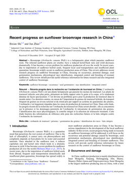 Recent Progress on Sunflower Broomrape Research in China
