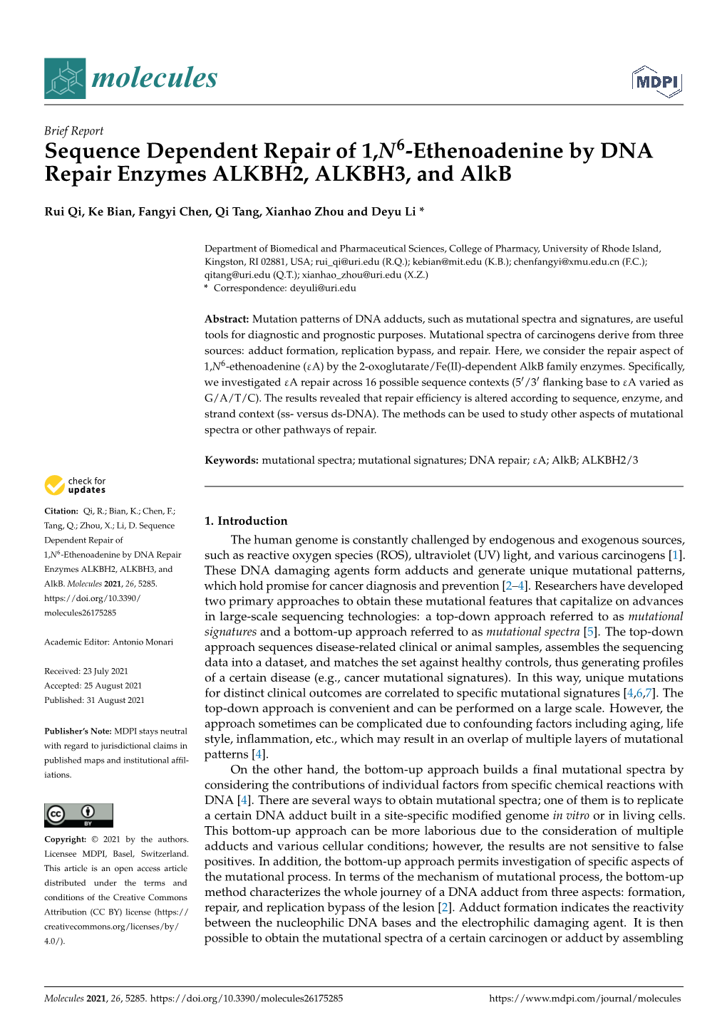 Sequence Dependent Repair of 1,N6-Ethenoadenine by DNA Repair Enzymes ALKBH2, ALKBH3, and Alkb