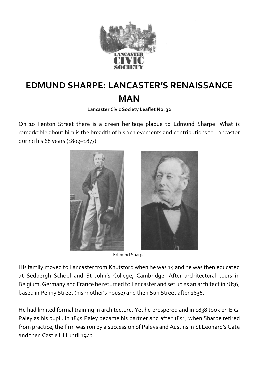 Edmund Sharpe: Lancaster’S Renaissance