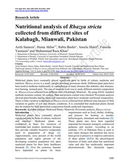 Nutritional Analysis of Rhazya Stricta Collected from Different Sites of Kalabagh, Mianwali, Pakistan