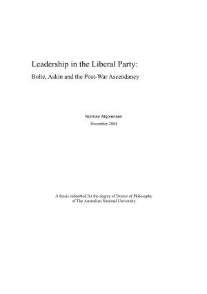 Leadership in the Liberal Party: Bolte, Askin and the Post-War Ascendancy