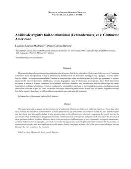 Análisis Del Registro Fósil De Ofiuroideos (Echinodermata) En El Continente Americano