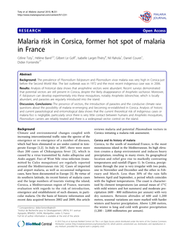 Malaria Risk in Corsica, Former Hot Spot of Malaria in France