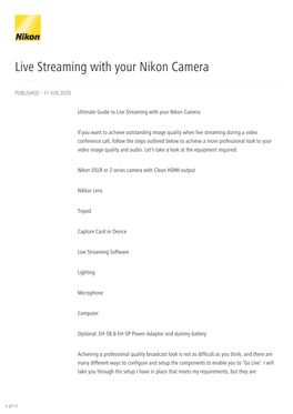 Live Streaming with Your Nikon Camera