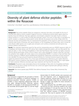 Diversity of Plant Defense Elicitor Peptides Within the Rosaceae Cristina Ruiz†, Anna Nadal†, Laura Foix, Laura Montesinos, Emilio Montesinos and Maria Pla*