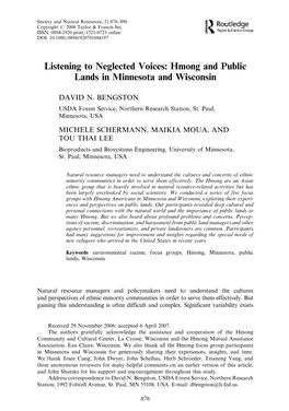 Hmong and Public Lands in Minnesota and Wisconsin