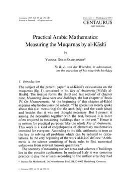 Practical Arabic Mathematics: Measuring the Muqarnas by Al-K