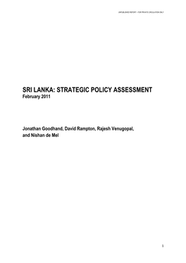 Sri Lanka Strategic Policy Assessment 2011