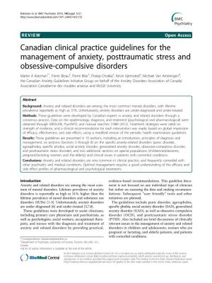 Canadian Clinical Practice Guidelines for the Management of Anxiety